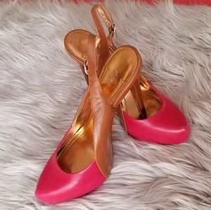 BCBG Pimone Pink/Brown Sling Back Leather Heels 6